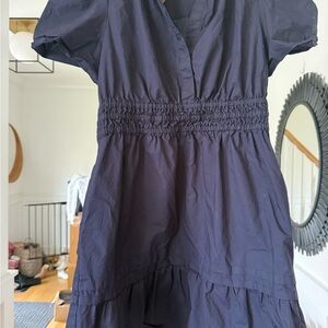 Women's Quince Navy Short Sleeve Smocked Waist Dress